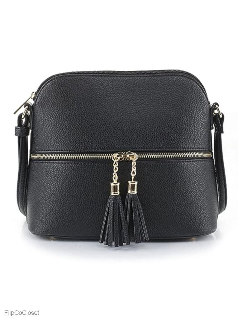 Vegan PU Leather Medium Dome Crossbody Bag Tassel Adjustable Strap